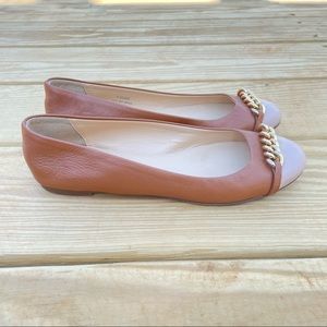 J. Crew Nora Cap Toe Gold Chain Ballet Flats Size 6 Pink & Brown